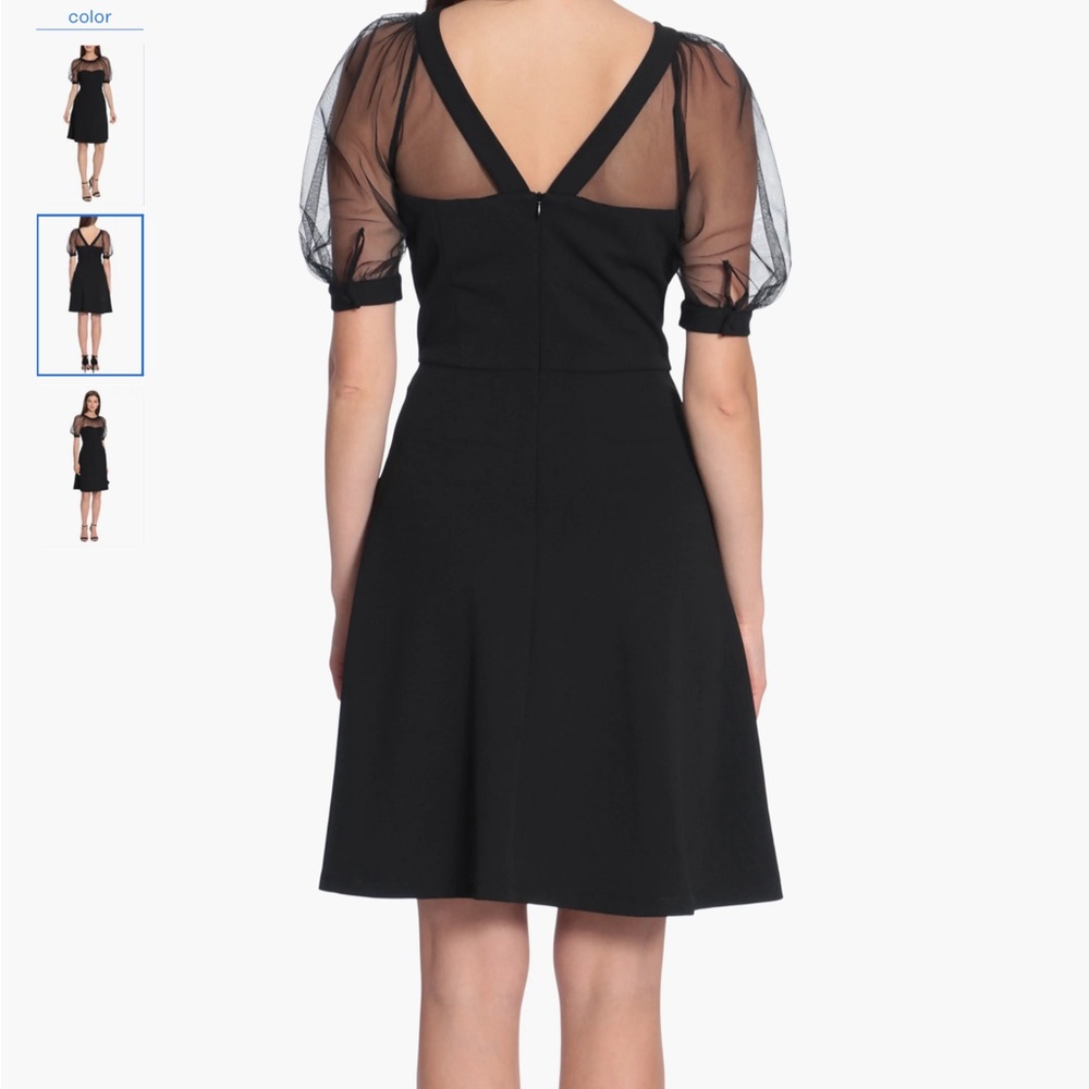 Maggy London Black Dress with Sheer Sleeves - Picture 3 of 12